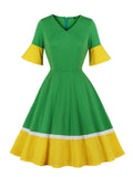 Green 1950s Patchwork Swing Dress