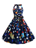 1950s Halter Polka Dot Backless Dress