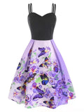 Purple 1950s Butterfly Strap Swing Dress