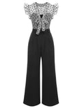 [US Warehouse] Black 1930s Mesh Bow-knot Patchwork Jumpsuit
