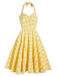 Yellow 1950s Halter Plaid Swing Dress