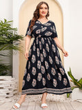 [Plus Size] 1930s Bohemian Botanical V-Neck Skater Dress