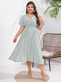 [Plus Size] 1950s V-Neck Cap Sleeve Floral Dress