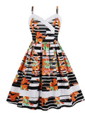 1950s Patchwork Strap Striped Swing Dress