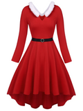 [Pre-Sale] [Plus Size] Red 1950s Furry Solid Swing Dress