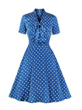 Blue 1950s Polka Dot Bowknot Swing Dress