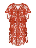 Red 1960s Embroidery Hollow Wrap Cover-up