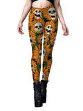 Yellow Halloween Skull Sunflower Leggings