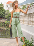 Green Tube Top Buttons Belt Jumpsuit