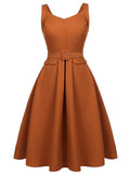 Rust 1950s Pocket Belt Swing Dress