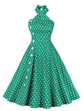 Blue 1950s Polka Dot Halter Dress