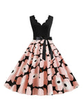 Black Curving Tree Floral Bow Dress