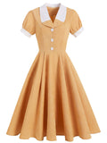 Yellow 1950s Lapel Corduroy Vintage Dress