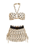 Ivory 2PCS Polka Dots Halter Bikini Set