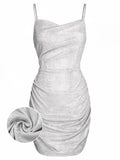 Silver 1960s Spaghetti Strap Sparkling Mini Dress