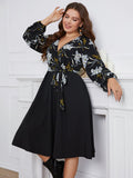 [Plus Size] Black 1950s V-Neck Loose Patchwork Dress