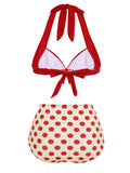 [US Warehouse] Red 1950s Polka Dots Halter Bikini Set