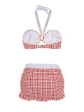 Retro Red 1940s Plaid Halter Bikini Set