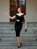 1960s Off Shoulder Velvet Bodycon Vintage Dress