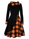 Black 1950s Plaid Hooded Button Dress