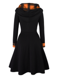 Black 1950s Plaid Hooded Button Dress