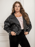 [Plus Size] Black 1960s Leather Short Jacket