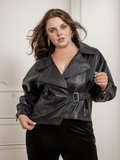 [Plus Size] Black 1960s Leather Short Jacket