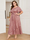 [Plus Size] Lotus Pink 1930s Bronzing Polka Dot Waist Dress