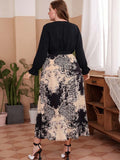[Plus Size] 1930s Leopard Print V-Neck Color Block Dress