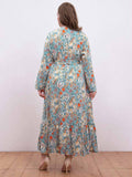 [Plus Size] 1930s Floral Ruffles Long Sleeve Dress