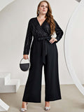 [Plus Size] Black 1930s V-Neck Sequined Jumpsuit