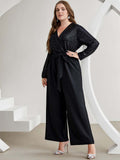 [Plus Size] Black 1930s V-Neck Sequined Jumpsuit