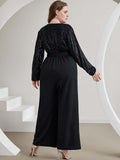 [Plus Size] Black 1930s V-Neck Sequined Jumpsuit