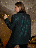 [Plus Size] Dark Green 1930s Sequin Long Sleeve Coat