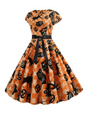 Orange 1950s Plaid Pumpkin Owl Dress