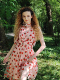 Pink 1950s Strawberry Mesh Swing Dress