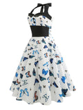 White Halter Butterfly Swing Dress