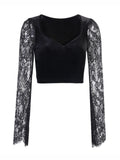 Black 1930s Halloween Flare Sleeve Lace Blouse