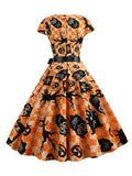 Orange 1950s Plaid Pumpkin Owl Dress