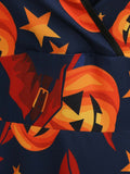 1950s Halloween Long Sleeve V-Neck Pumpkin Bow Dress