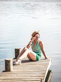 2PCS Green 1950s Stripes Romper & Umbrella Skirt