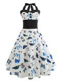 White Halter Butterfly Swing Dress