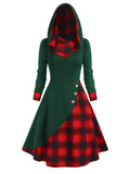 Black 1950s Plaid Hooded Button Dress
