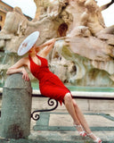 Red 1960s Solid Halter Bodycon Dress
