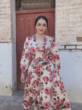 1940s Rose V-Neck Long Sleeves Dress