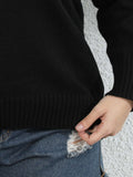 [Plus Size] Black V-Neck Lace Patchwork Knit Top