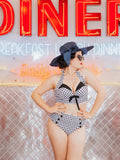 Black Checked Halter Bowknot Bikini Set