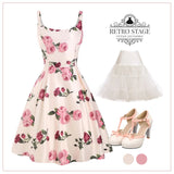 Pink 1950s Rose Floral Swing Dress