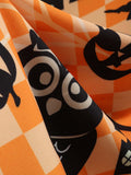 Orange 1950s Plaid Pumpkin Owl Dress