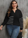 [Plus Size] 1960s V-Neck Striped Knitted Cardigan